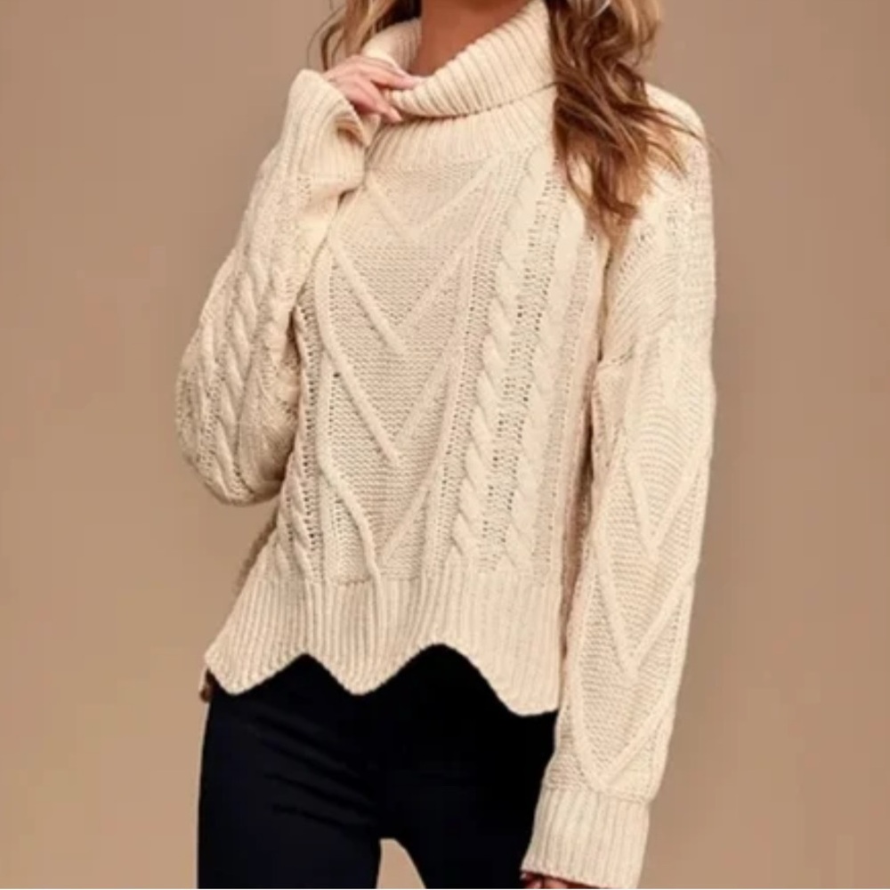 Lulus Call Me Cozy Cream Cable Knit Turtleneck Sweater